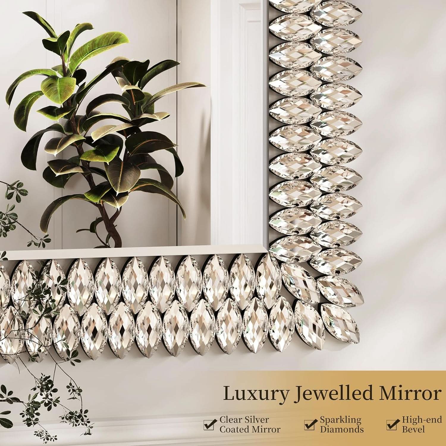 30X40 Inches Jeweled Bathroom Wall Mirror Large Rectangle Vanity Decor
