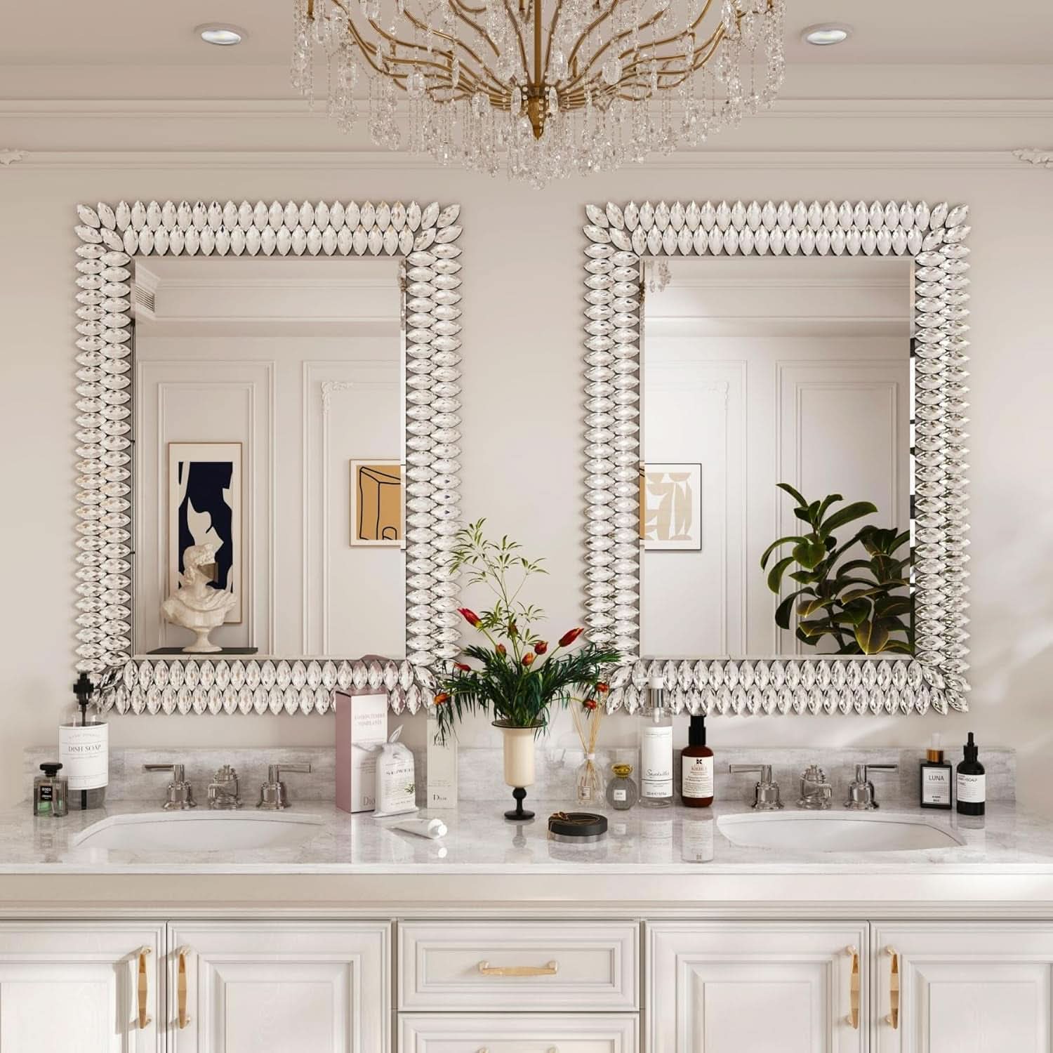 30X40 Inches Jeweled Bathroom Wall Mirror Large Rectangle Vanity Decor