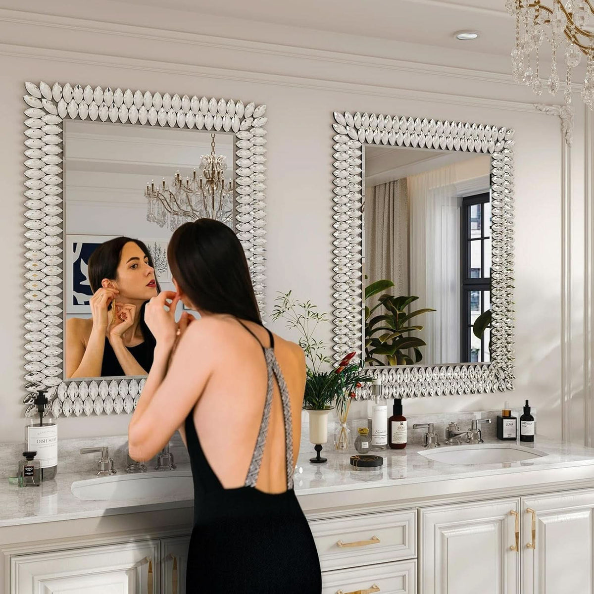 30X40 Inches Jeweled Bathroom Wall Mirror Large Rectangle Vanity Decor