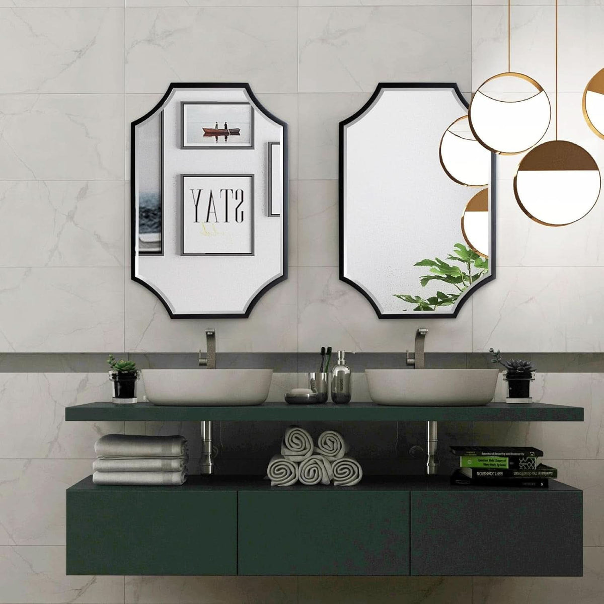 30x40 Black Bathroom Mirror With Gold Scalloped Frame