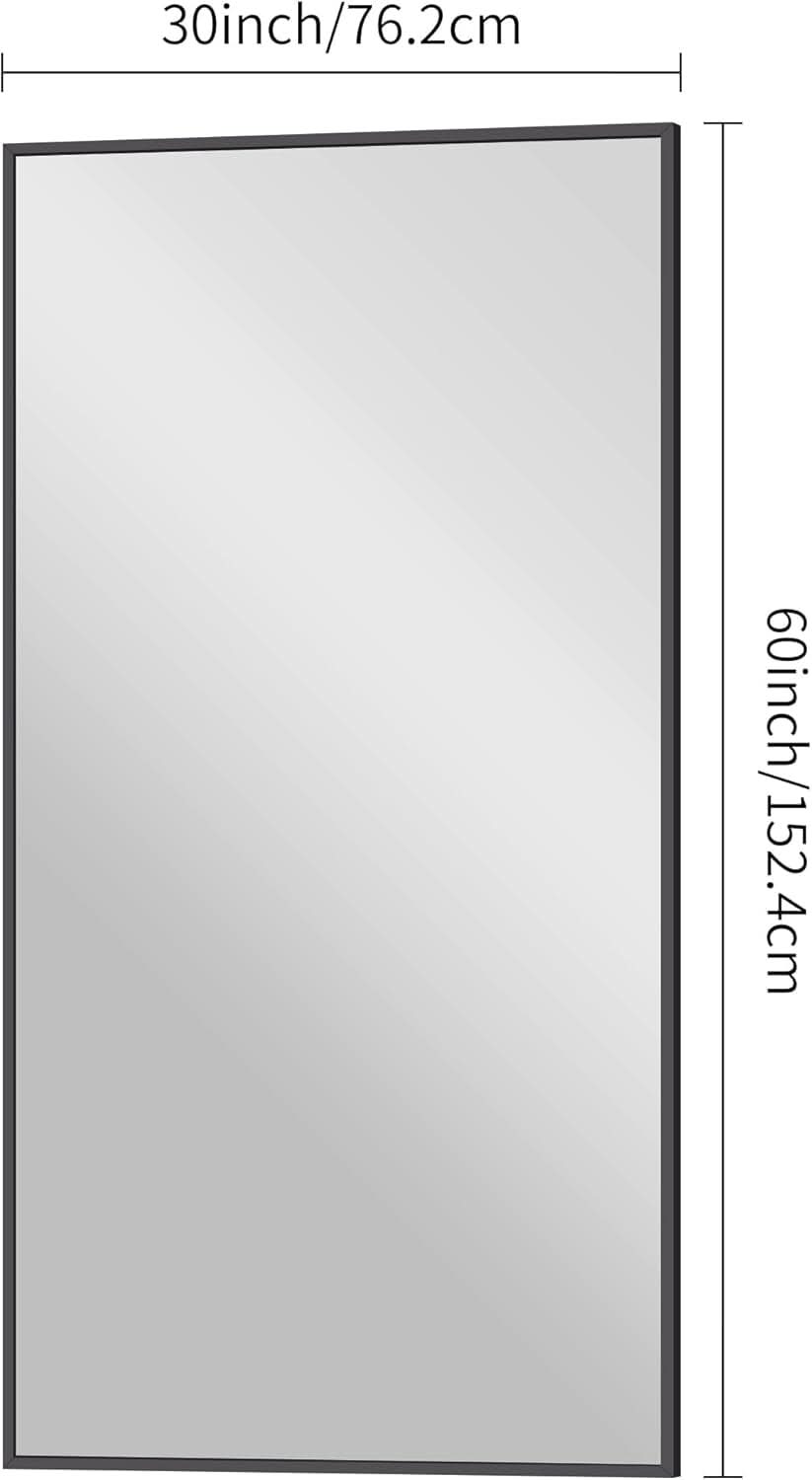 30x60 Inch Black Rectangle Wall Mounted Bathroom Mirror
