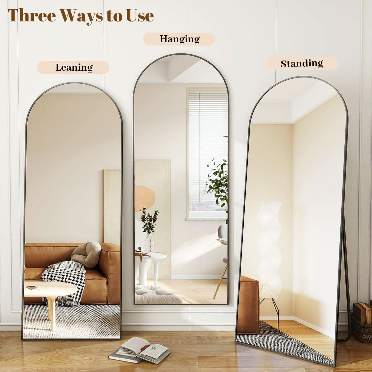 30x71 Inch Arched Full Length Mirror Black Aluminum Frame