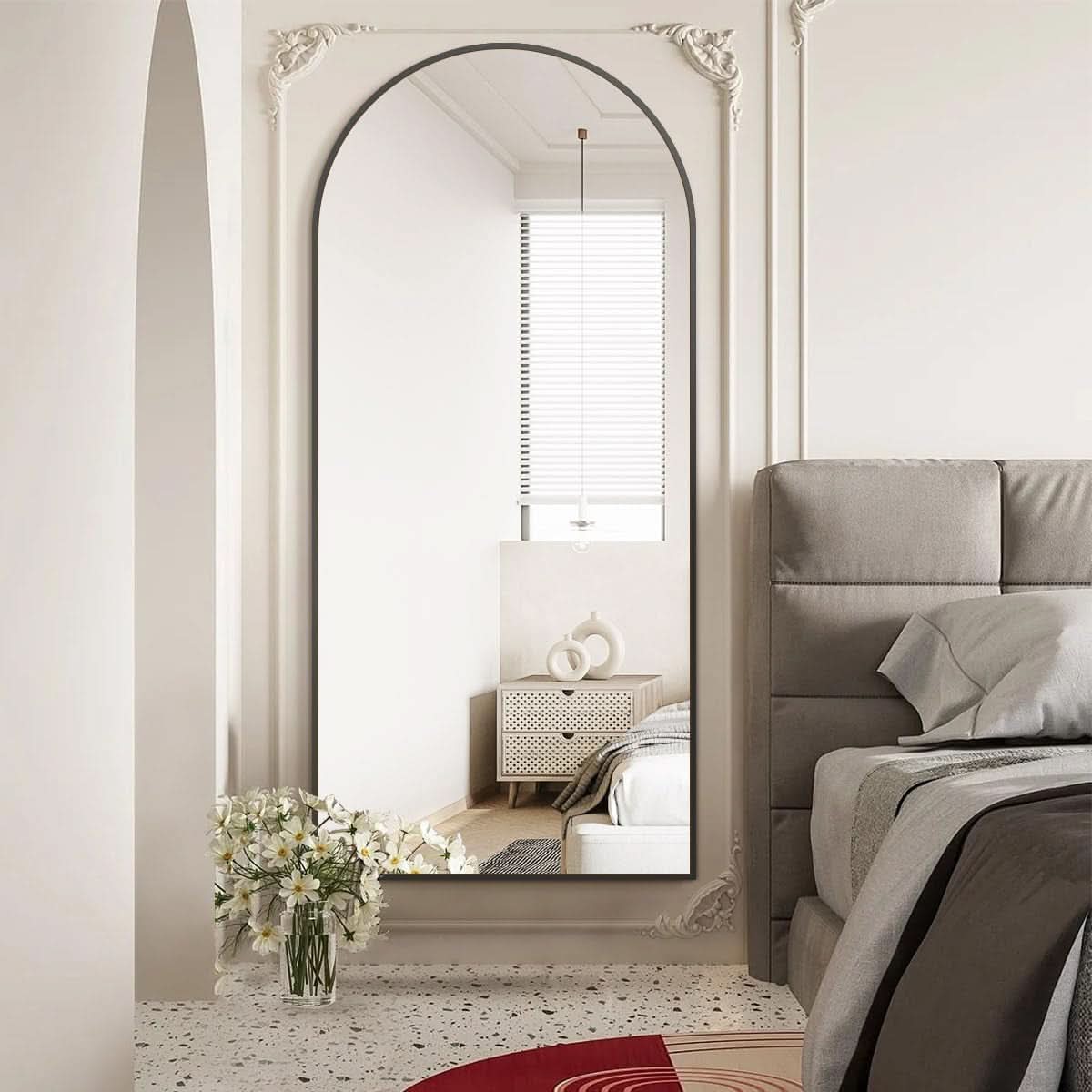 30x71 Inch Arched Full Length Mirror Black Aluminum Frame