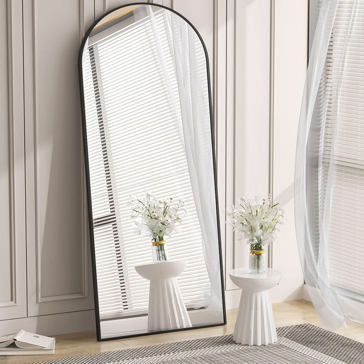 30x71 Inch Arched Full Length Mirror Black Aluminum Frame