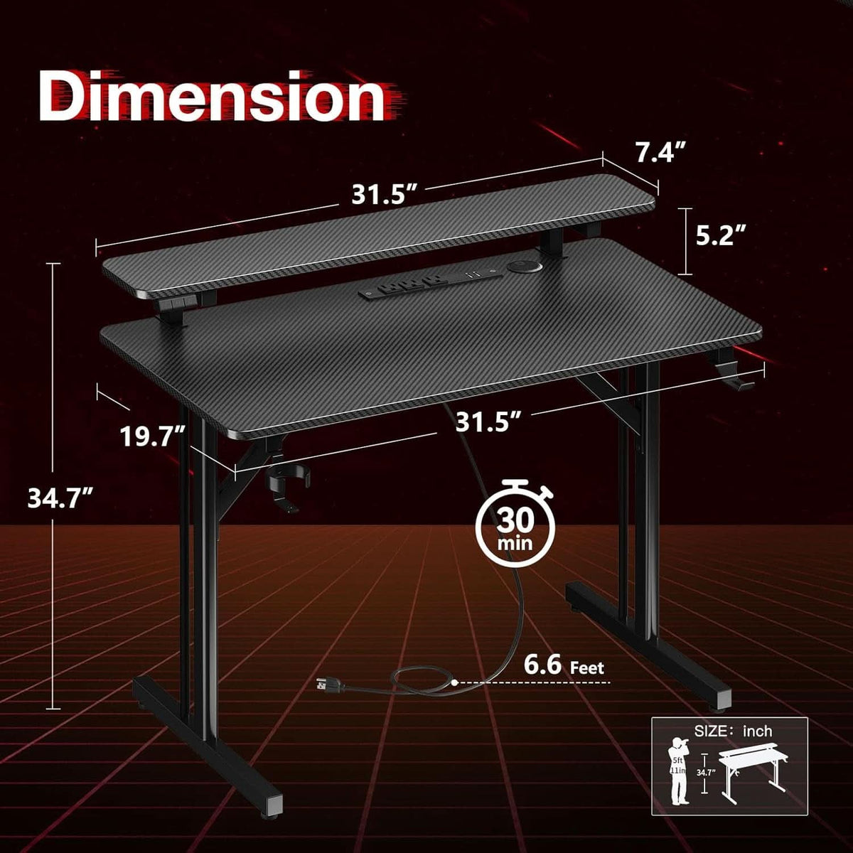 31 Inch Gaming Desk With LED Lights And Power Outlets