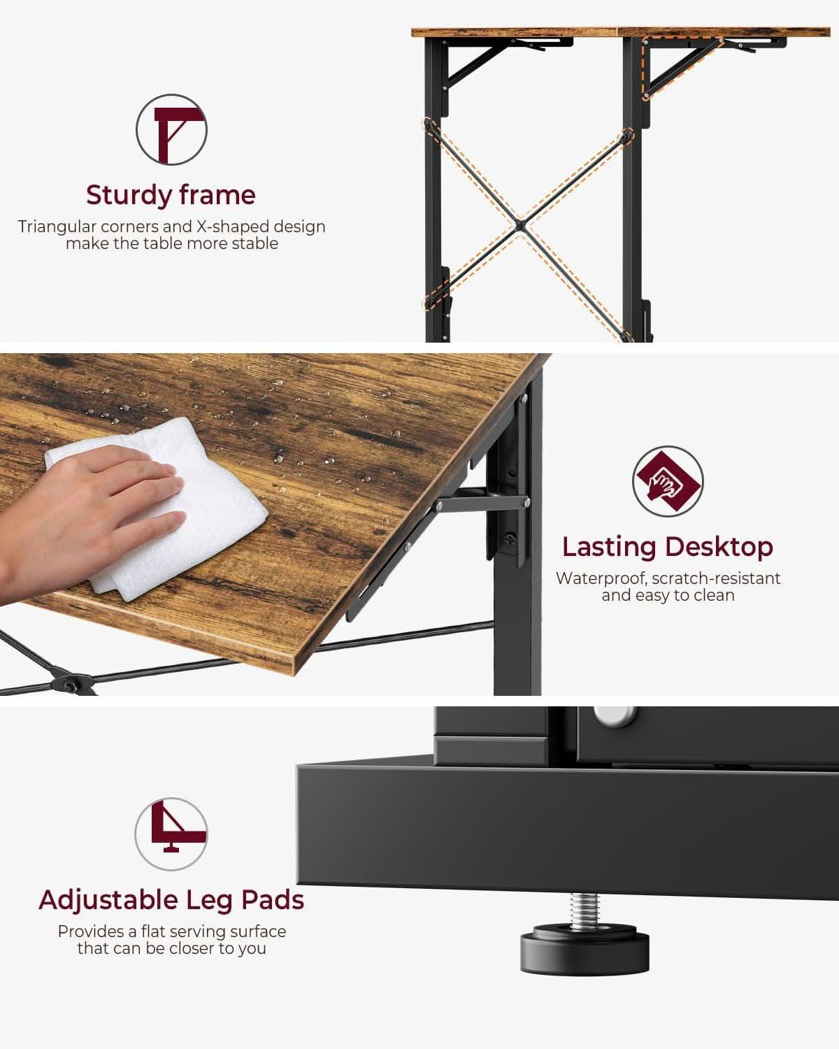 31.5 Inch Collapsible Tray Desk Rustic Brown Premium Finish