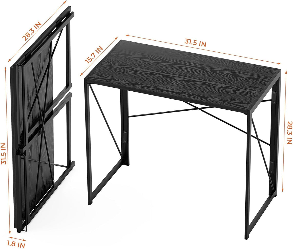 31.5 Inch Compact Folding Desk Black Wood Computer Desk