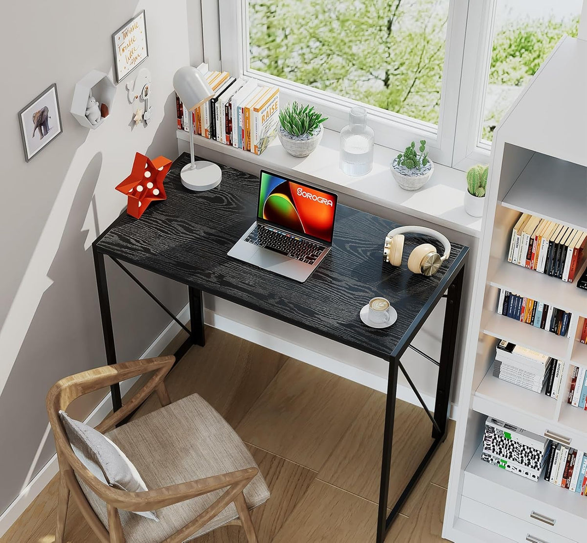 31.5 Inch Compact Folding Desk Black Wood Computer Desk