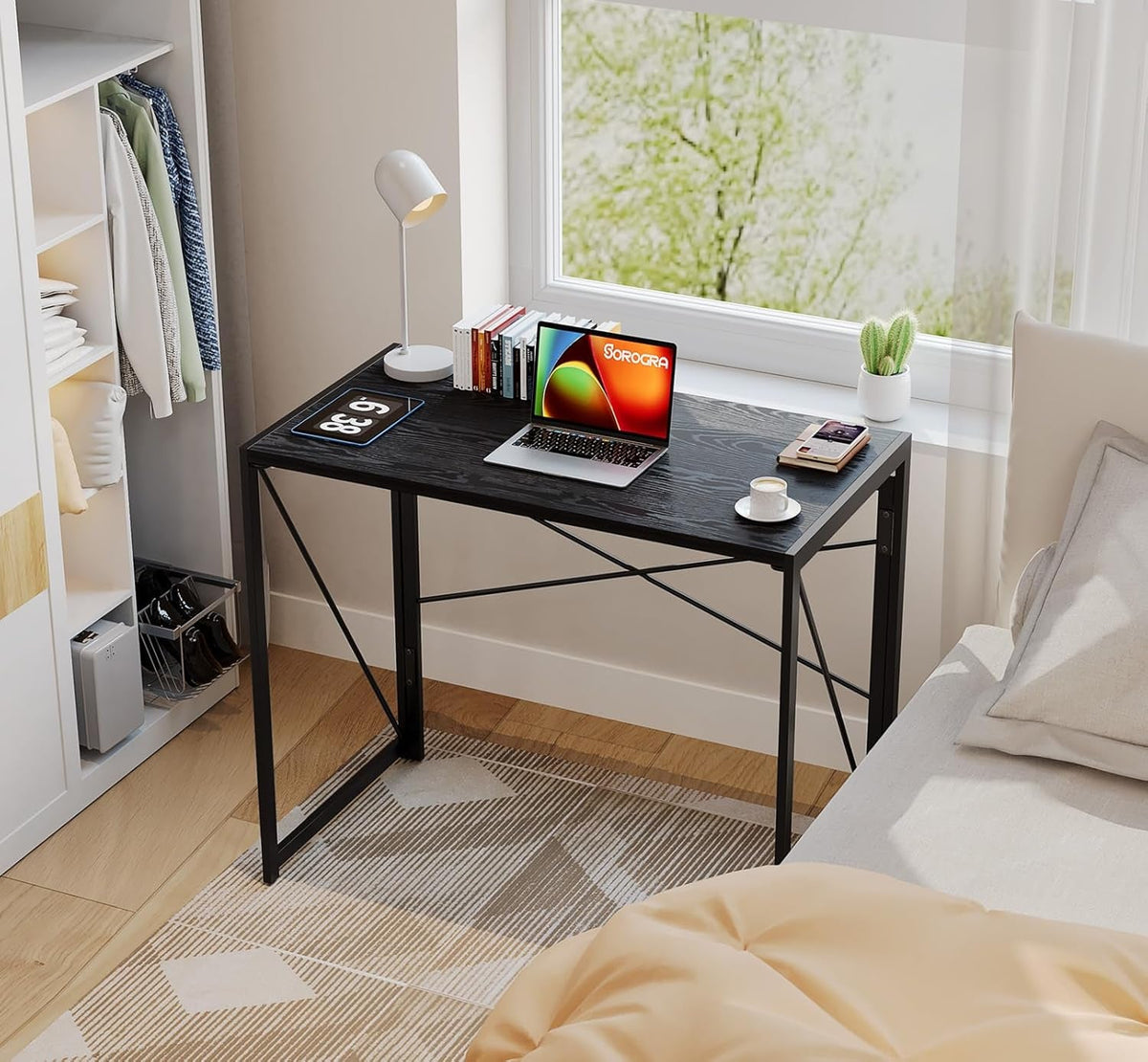 31.5 Inch Compact Folding Desk Black Wood Computer Desk