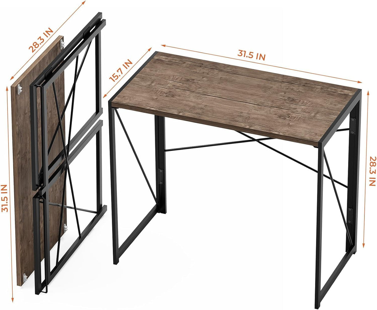 31.5 Inch Folding Desk No Assembly Required For Small Spaces Brown
