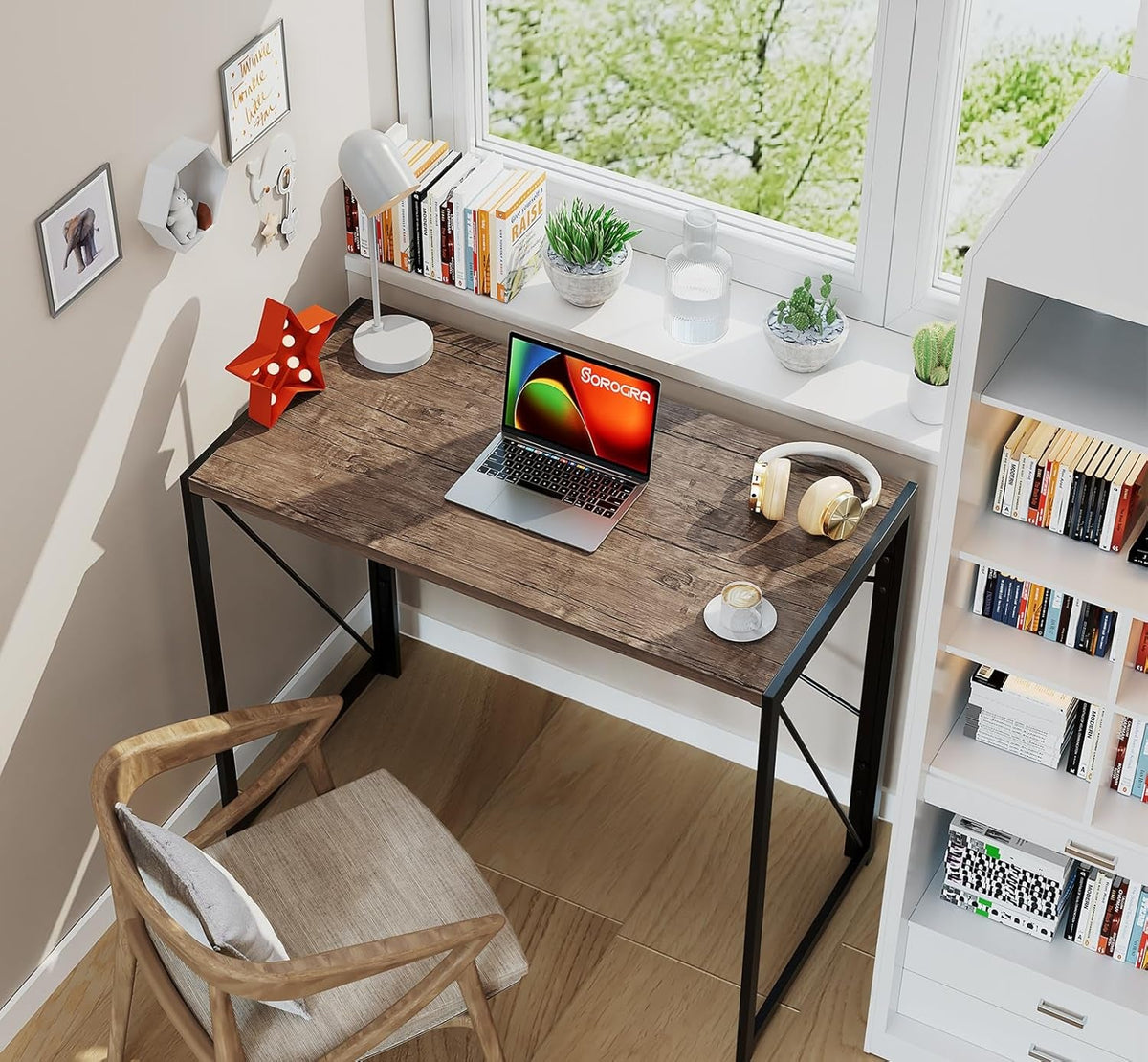 31.5 Inch Folding Desk No Assembly Required For Small Spaces Brown