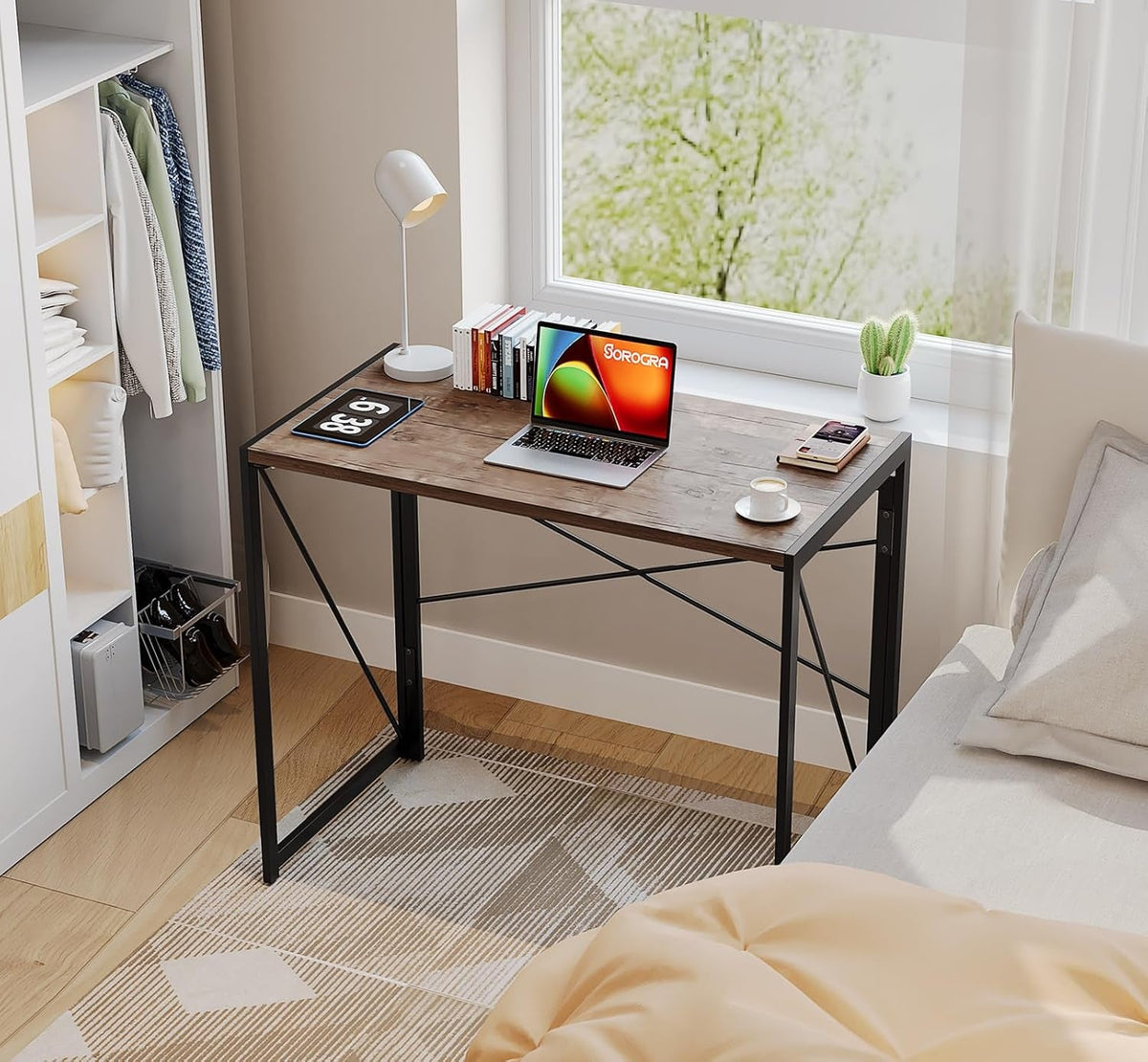 31.5 Inch Folding Desk No Assembly Required For Small Spaces Brown
