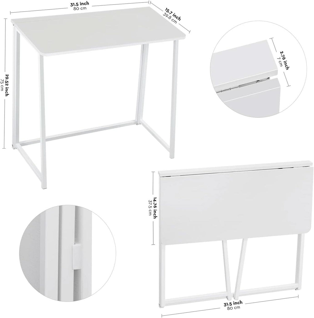 31.5 Inch Folding Desk White For Small Spaces Home Office