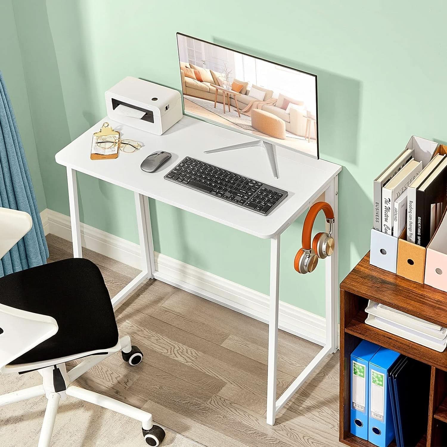 31.5 Inch Folding Desk White For Small Spaces Home Office