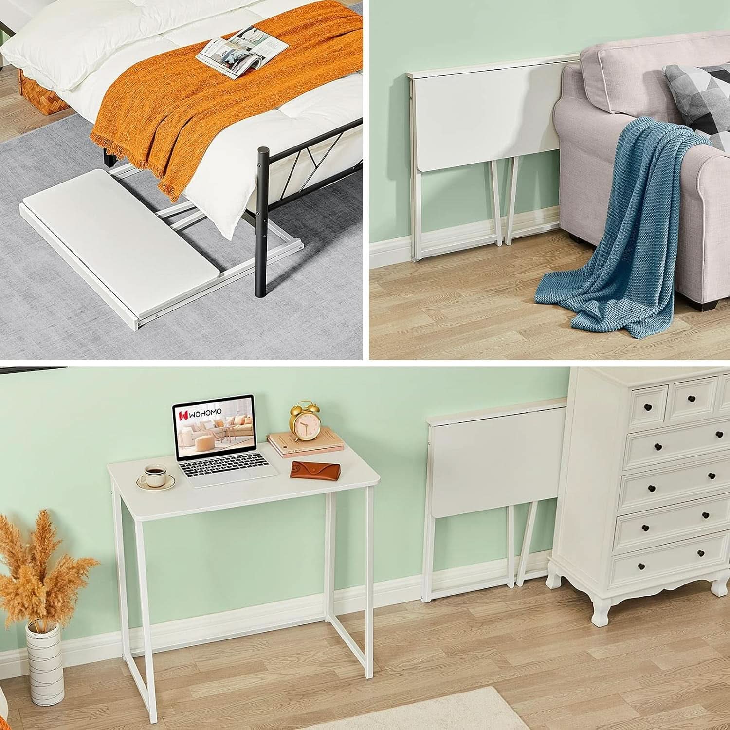31.5 Inch Folding Desk White For Small Spaces Home Office