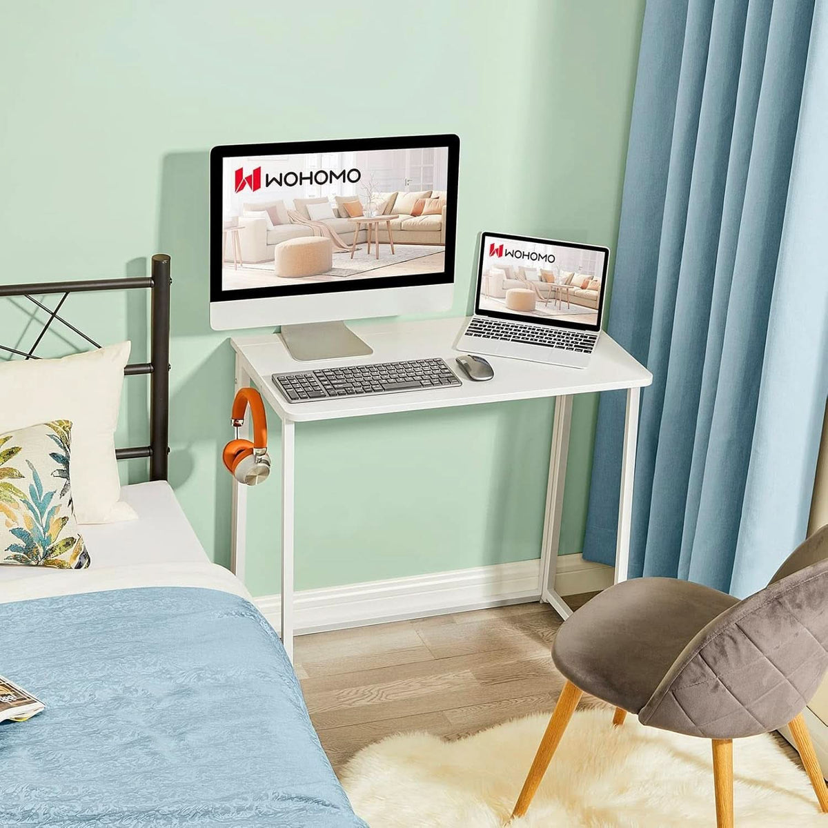 31.5 Inch Folding Desk White For Small Spaces Home Office