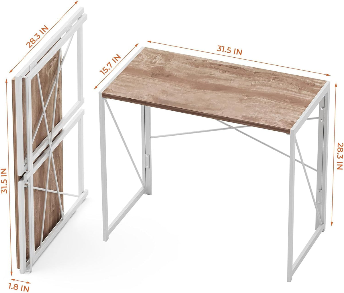 31.5 Inch Oak Folding Desk No Assembly For Small Spaces