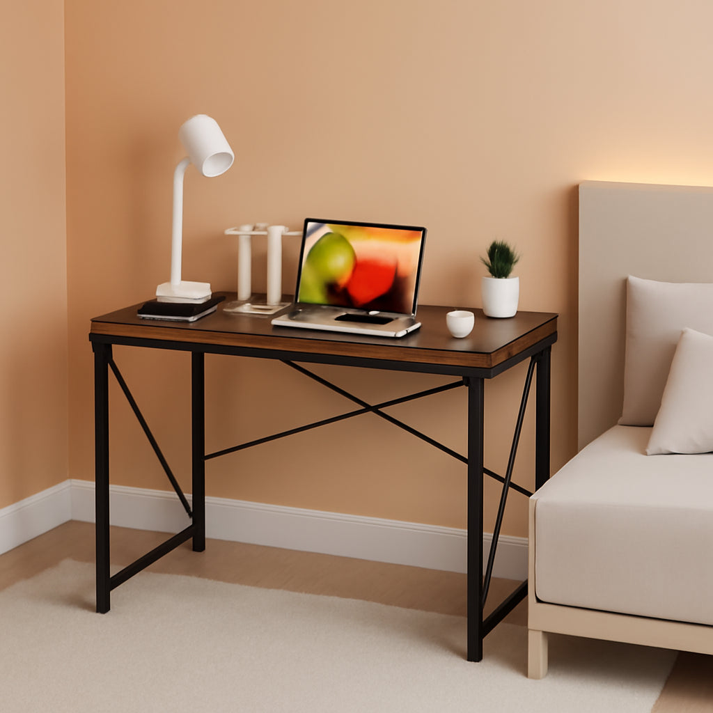 31.5-Inch Vintage Brown Folding Desk For Small Spaces