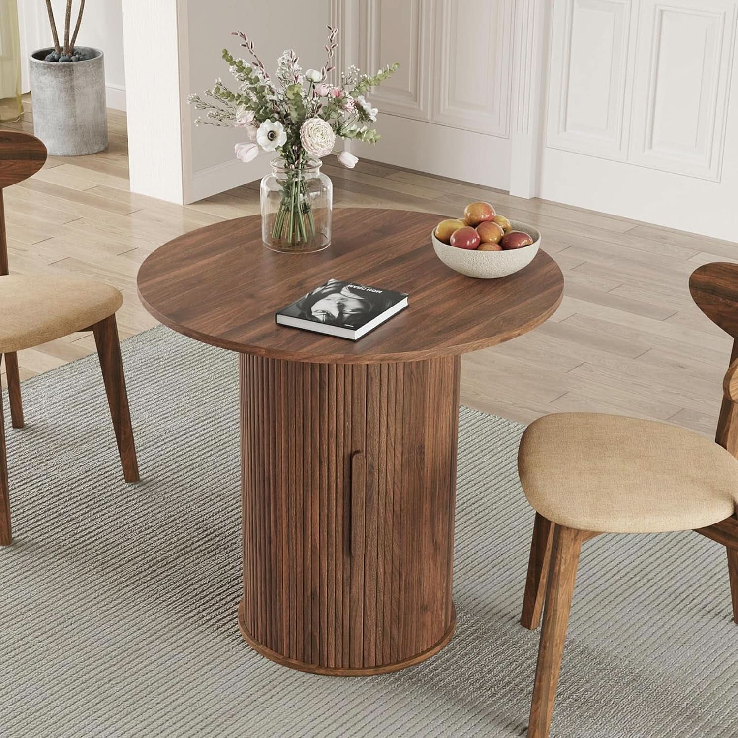 31.5 Inch Walnut Round Dining Table For Two To Four