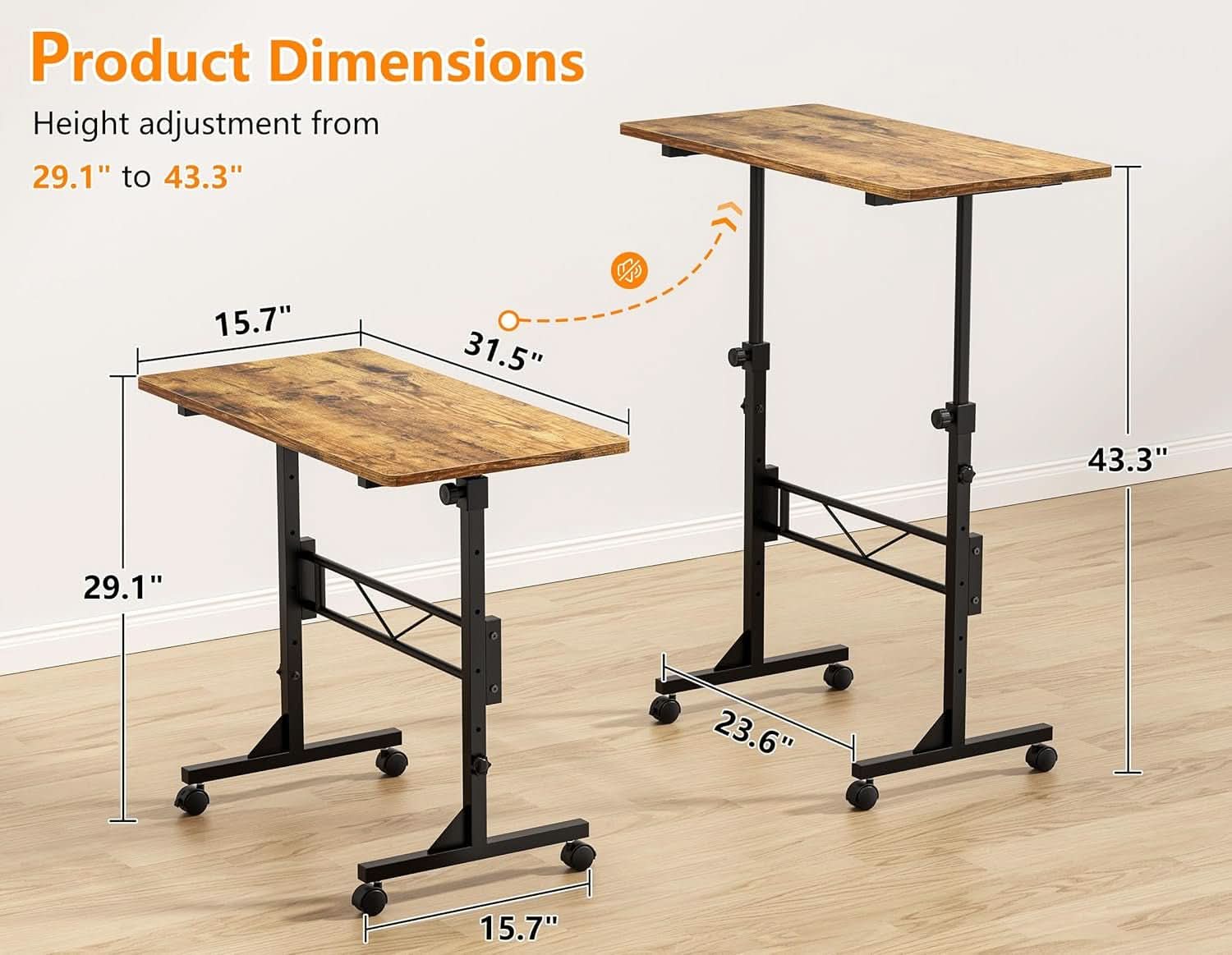 32 Inch Adjustable Standing Desk On Wheels For Home Office