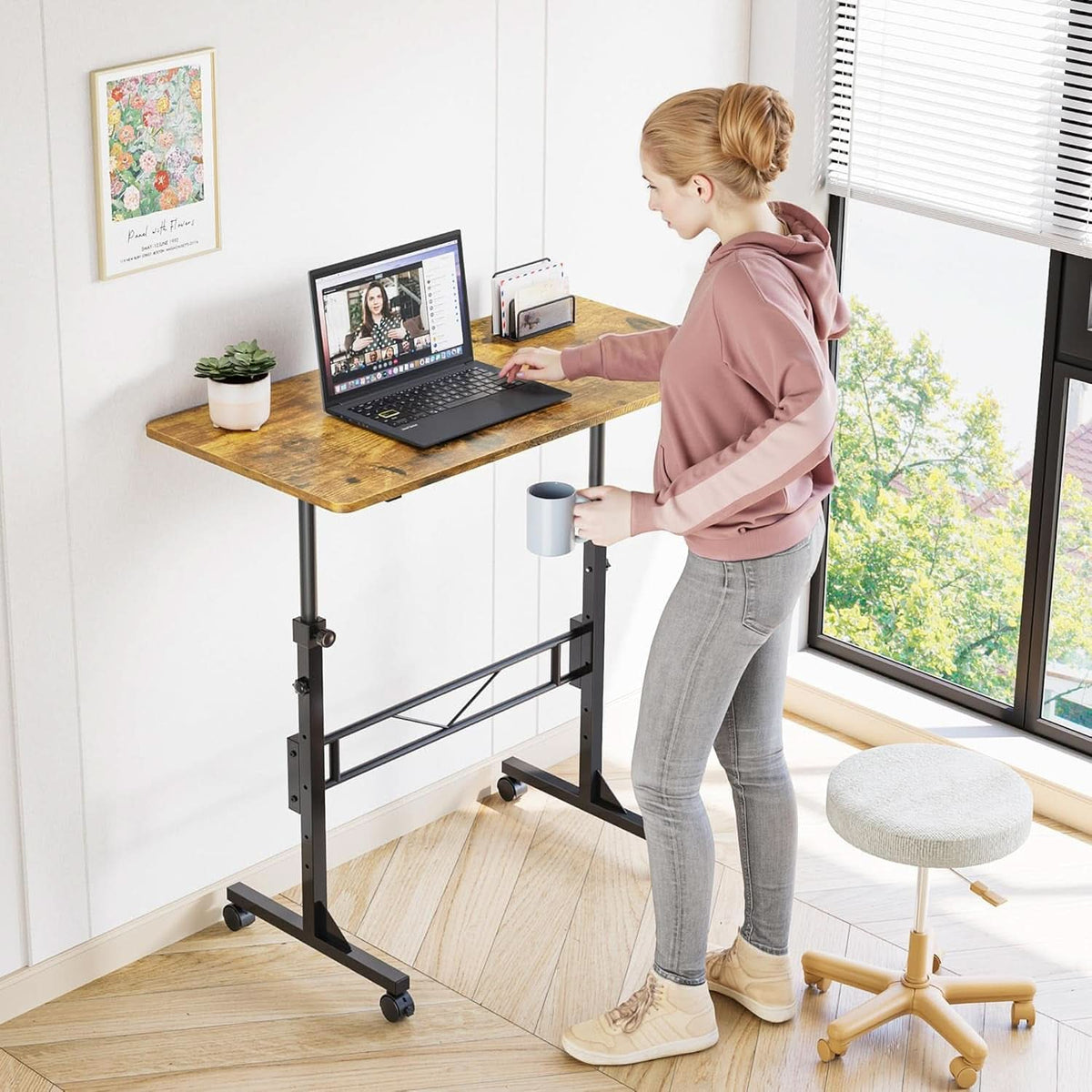 32 Inch Adjustable Standing Desk On Wheels For Home Office