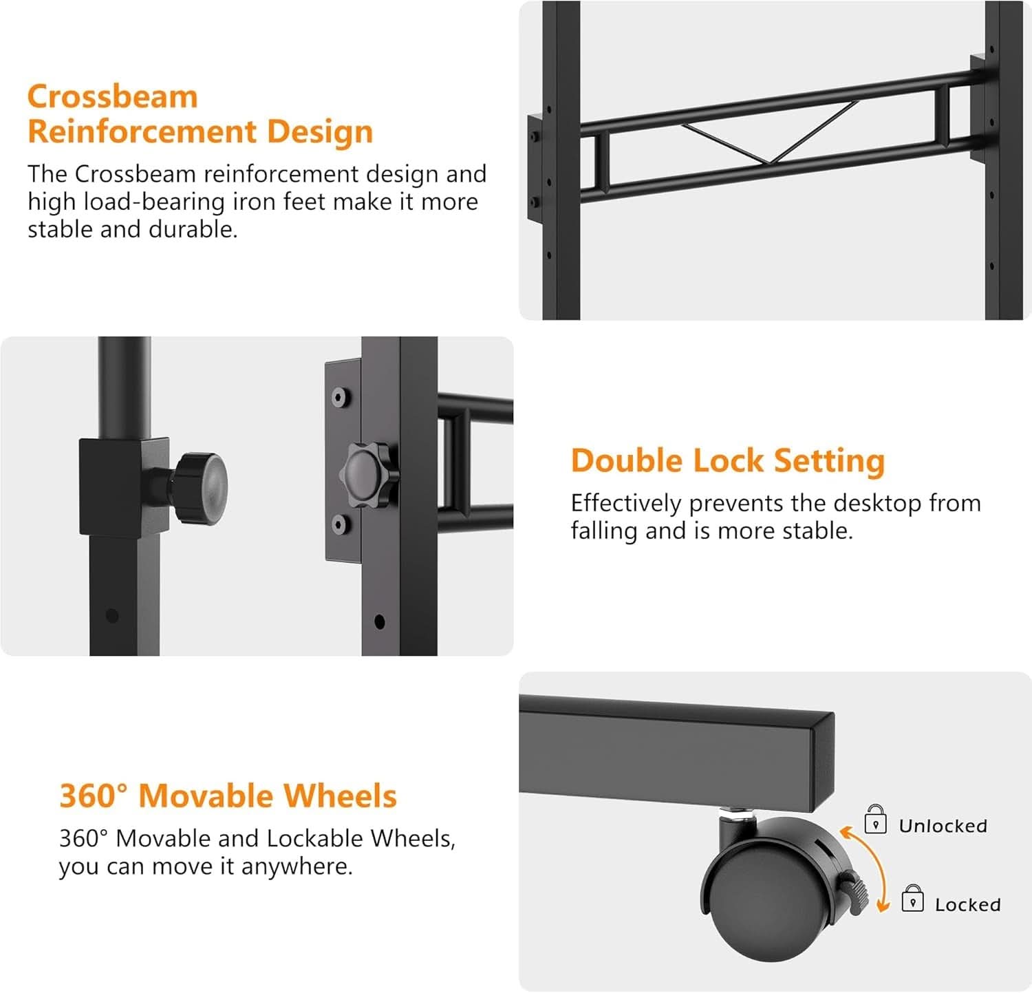 32 Inch Adjustable Standing Desk On Wheels For Home Office