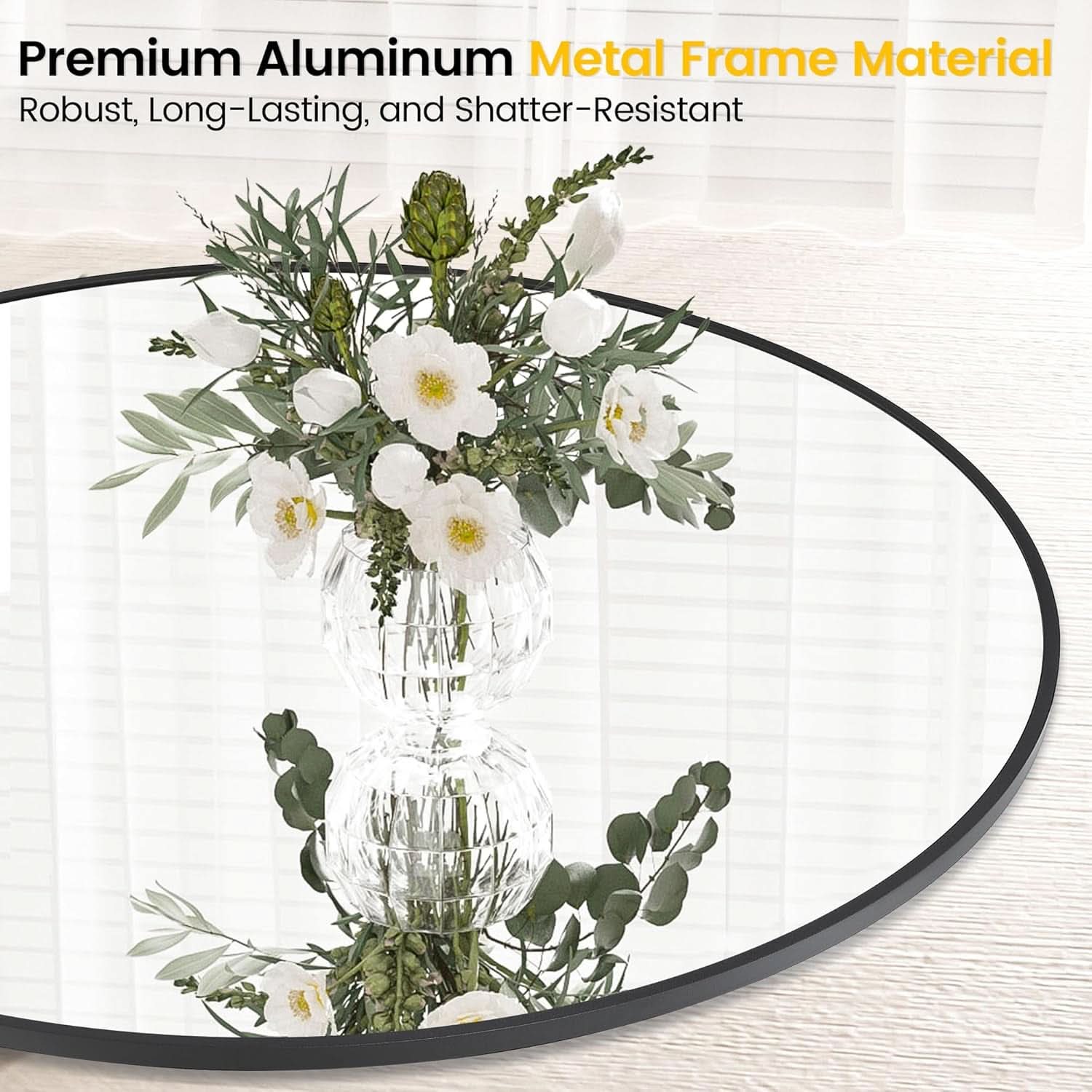 32 Inch Black Round Mirror With Metal Frame For Bathroom And Living Room