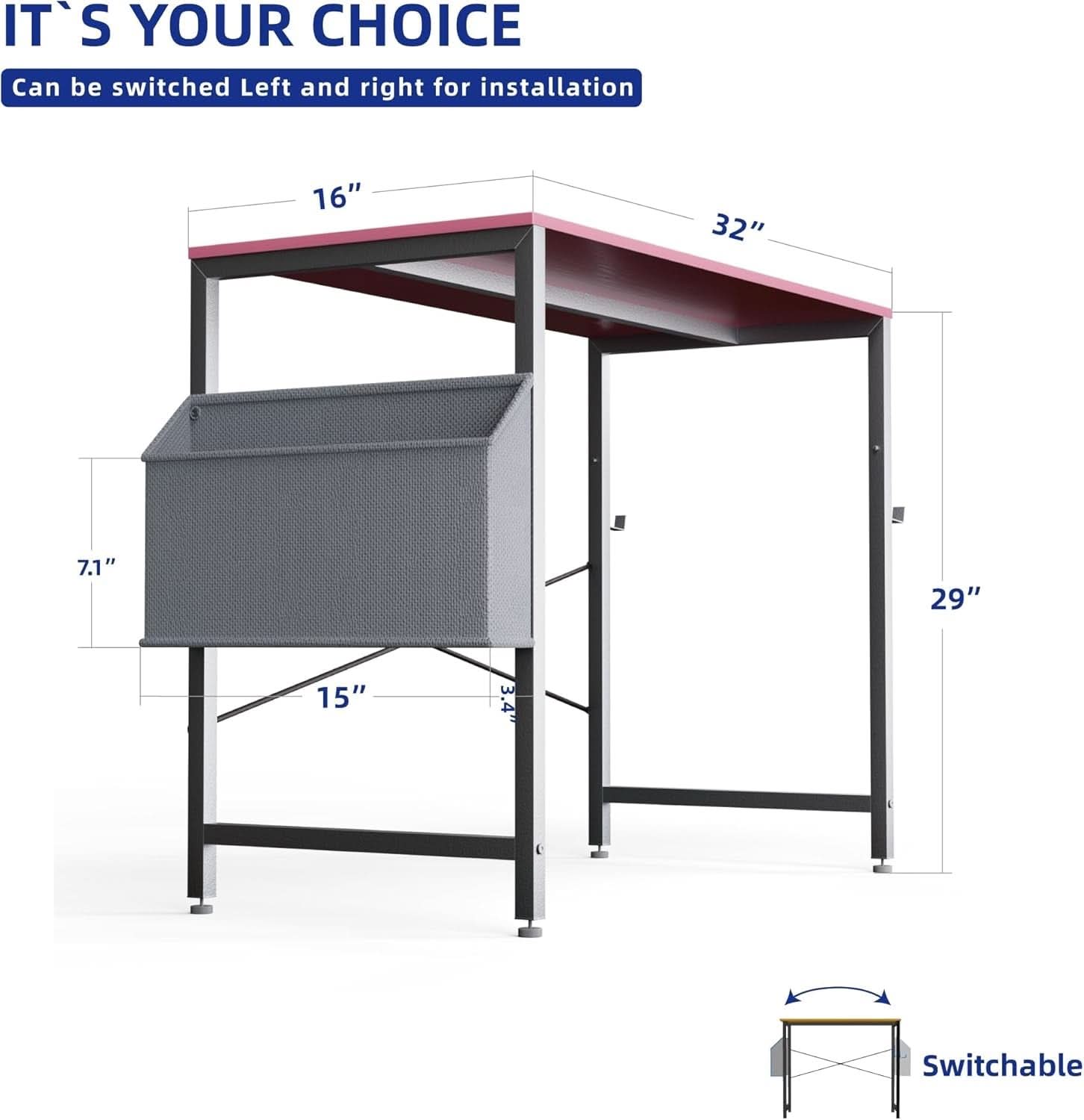 32 Inch Computer Desk With Storage Bag And Headphone Hook