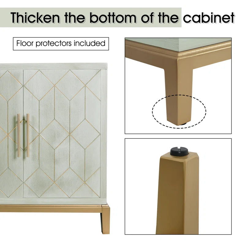 32 Inch Contemporary Accent Cabinet With Gold Trim