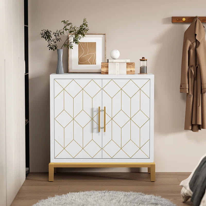 32 Inch Contemporary Accent Cabinet With Gold Trim