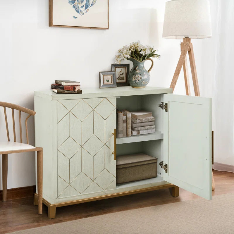 32 Inch Contemporary Accent Cabinet With Gold Trim