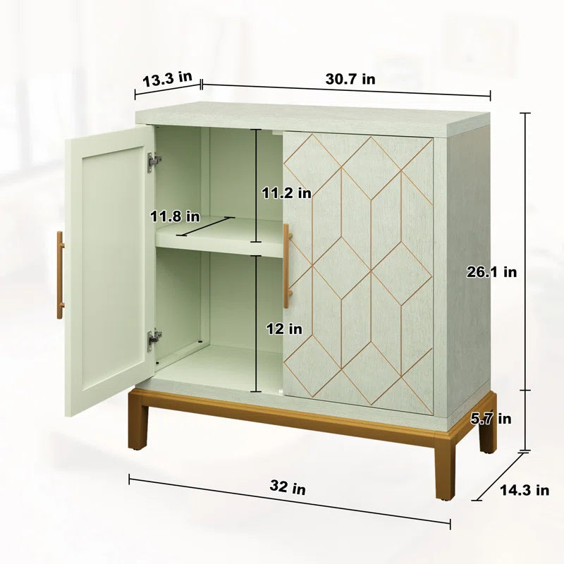 32 Inch Contemporary Accent Cabinet With Gold Trim