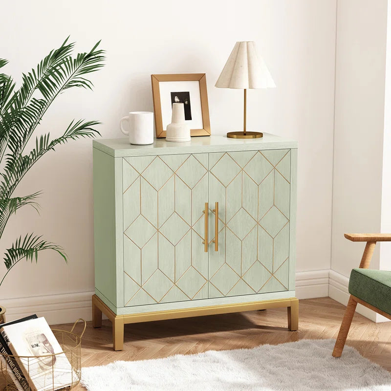 32 Inch Contemporary Accent Cabinet With Gold Trim