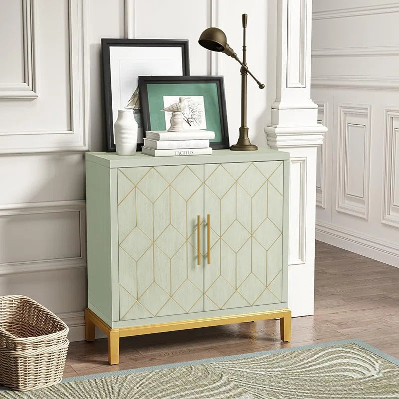 32 Inch Contemporary Accent Cabinet With Gold Trim