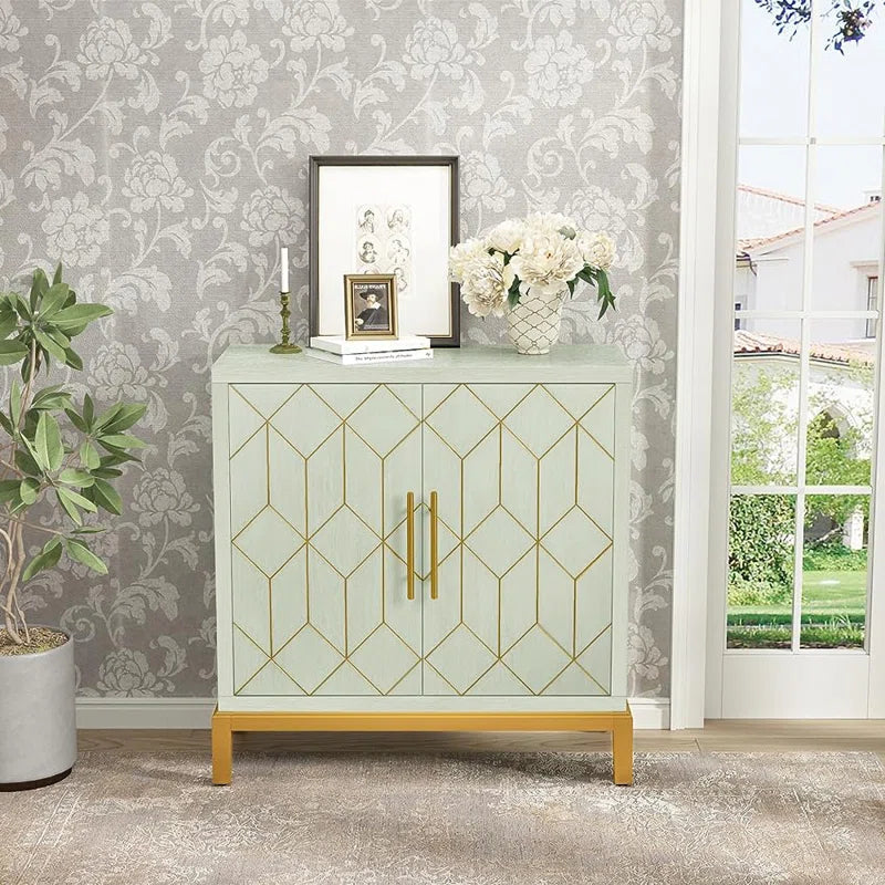 32 Inch Contemporary Accent Cabinet With Gold Trim