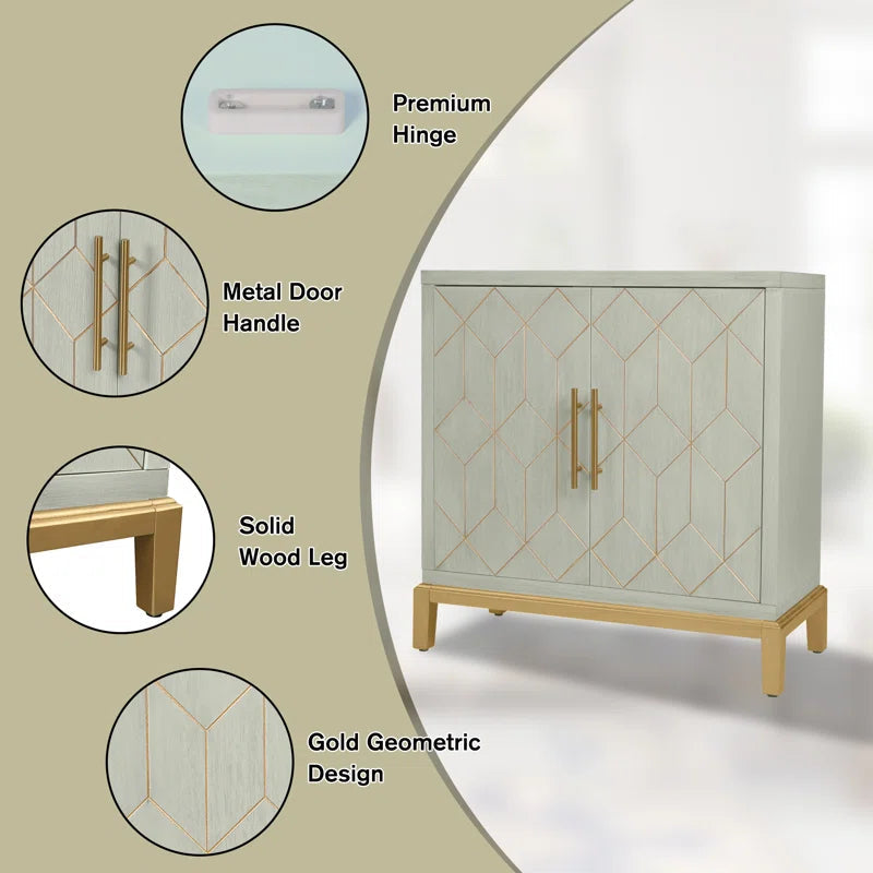 32 Inch Contemporary Accent Cabinet With Gold Trim