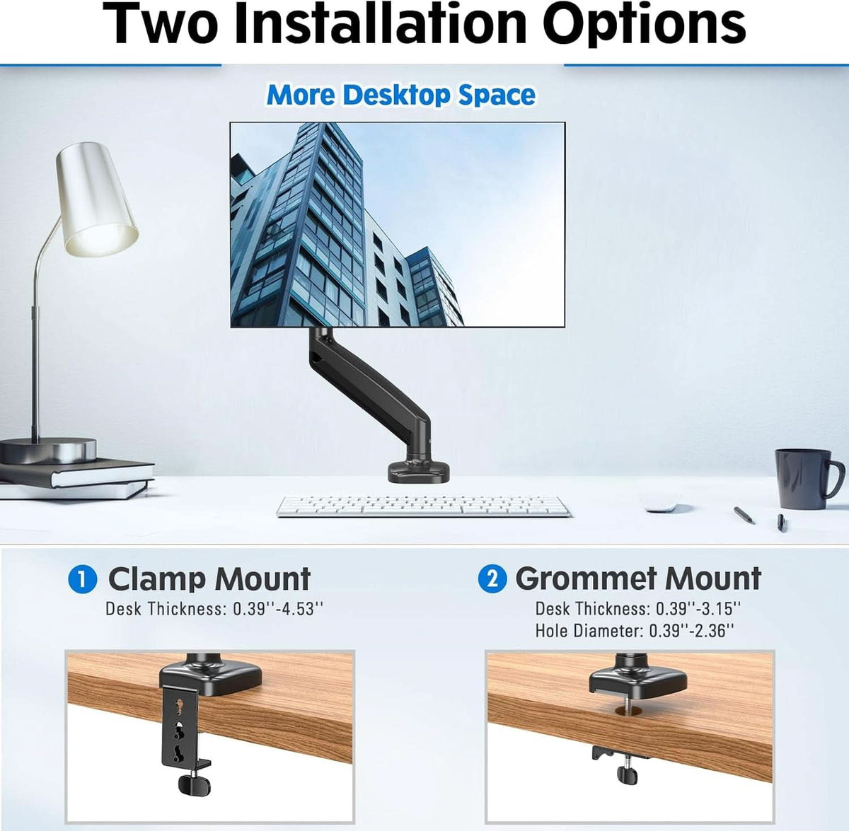 32 Inch Gas Spring Monitor Arm With Clamp VESA Black