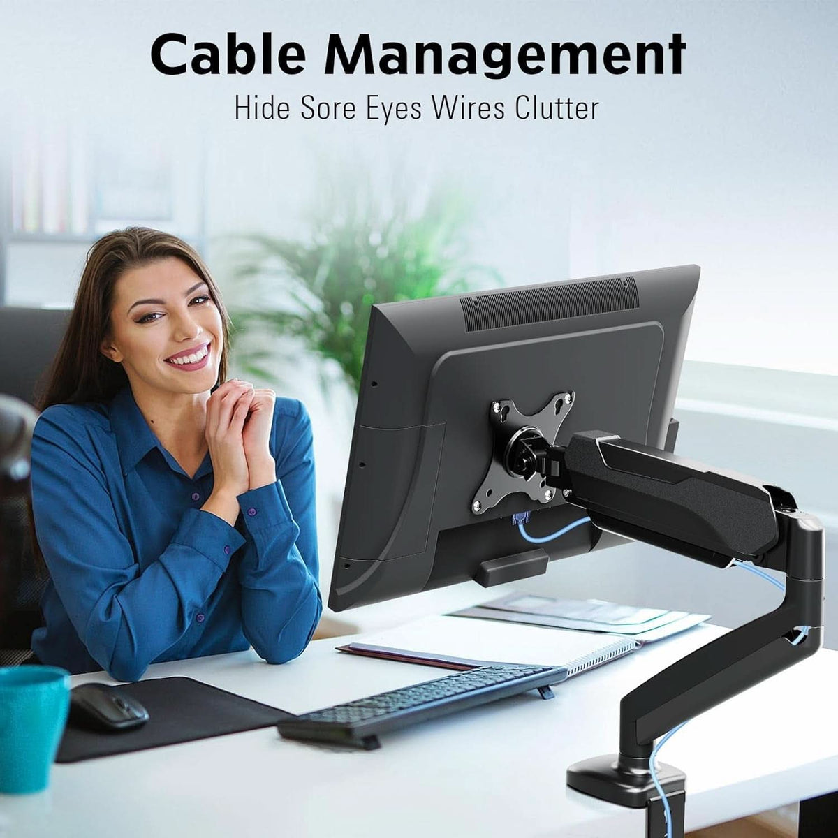 32 Inch Gas Spring Monitor Arm With Clamp VESA Black