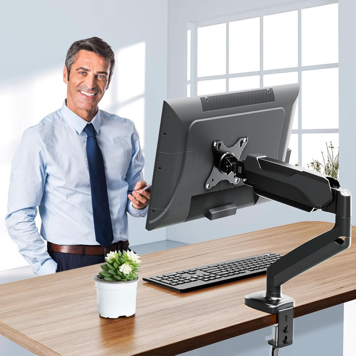 32 Inch Gas Spring Monitor Arm With Clamp VESA Black