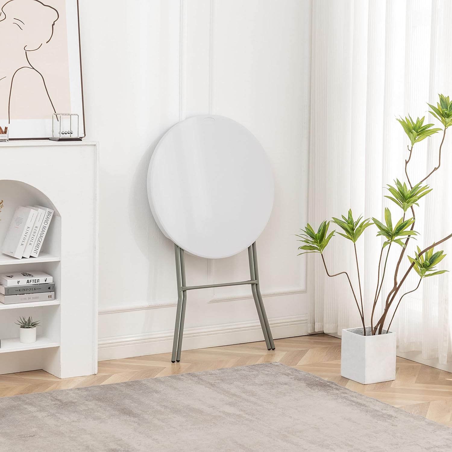 32 Inch Round Bar Height Folding Table White Portable