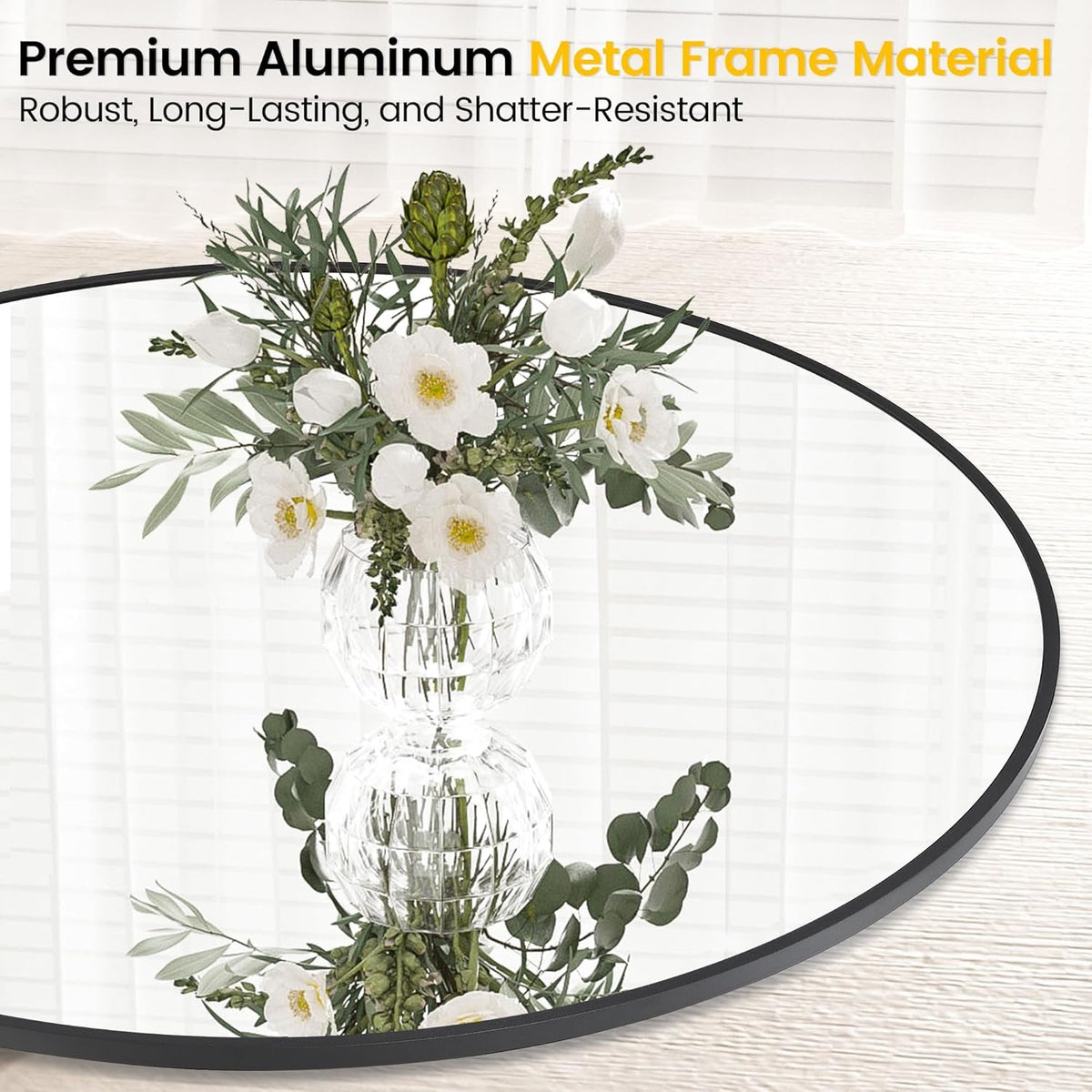 32 Inch Round Mirror With Black Metal Frame For Wall Decor