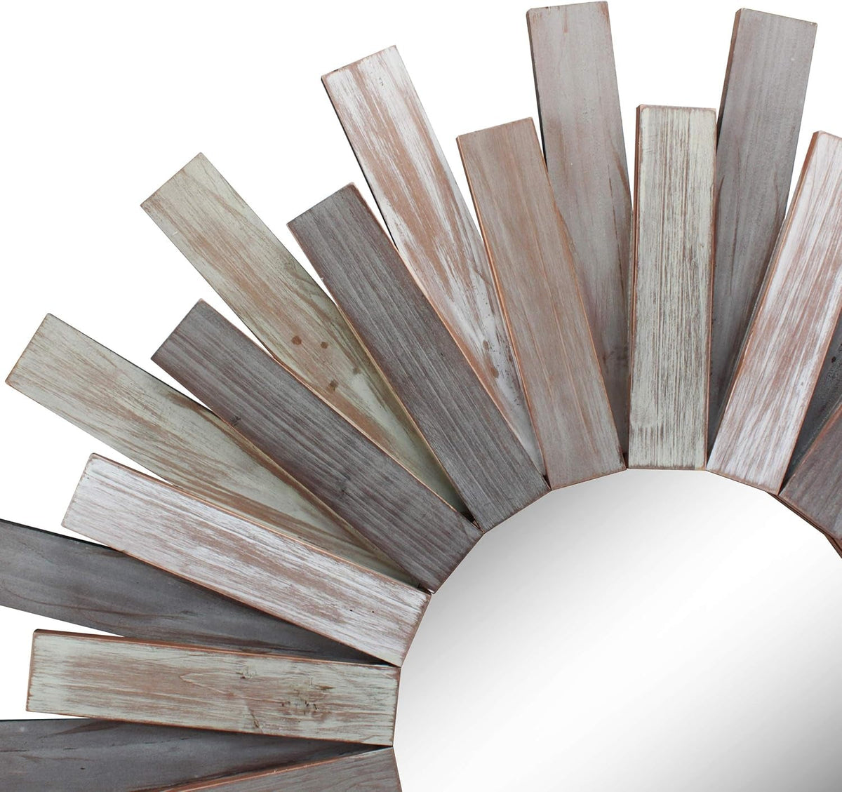 32 Inch Round Wooden Sunburst Wall Mirror Multicolor Finish