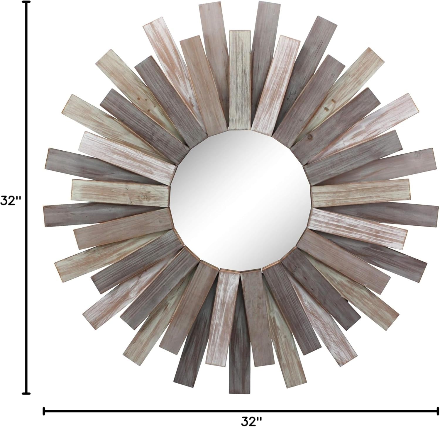 32 Inch Round Wooden Sunburst Wall Mirror Multicolor Finish