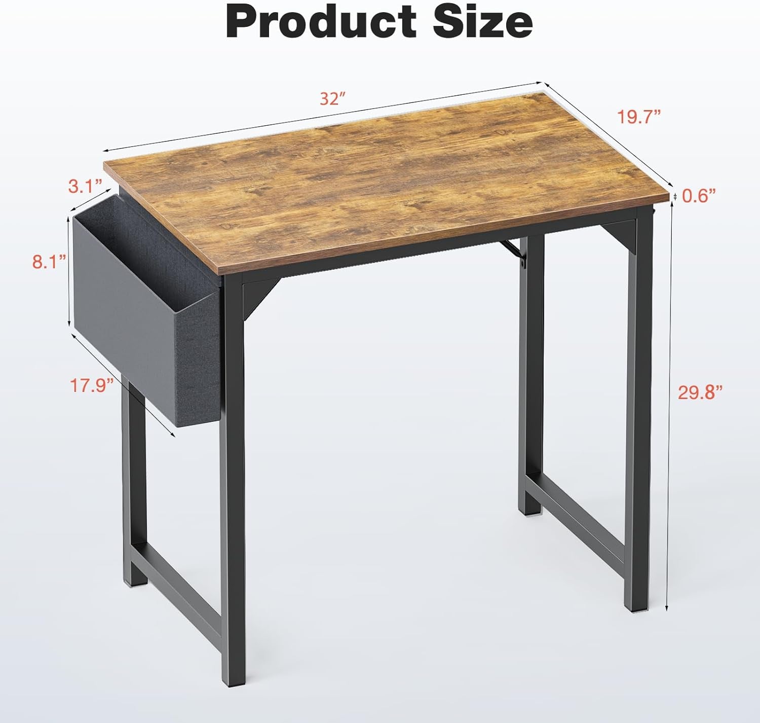 32 Inch Rustic Brown Computer Desk With Storage Home Office