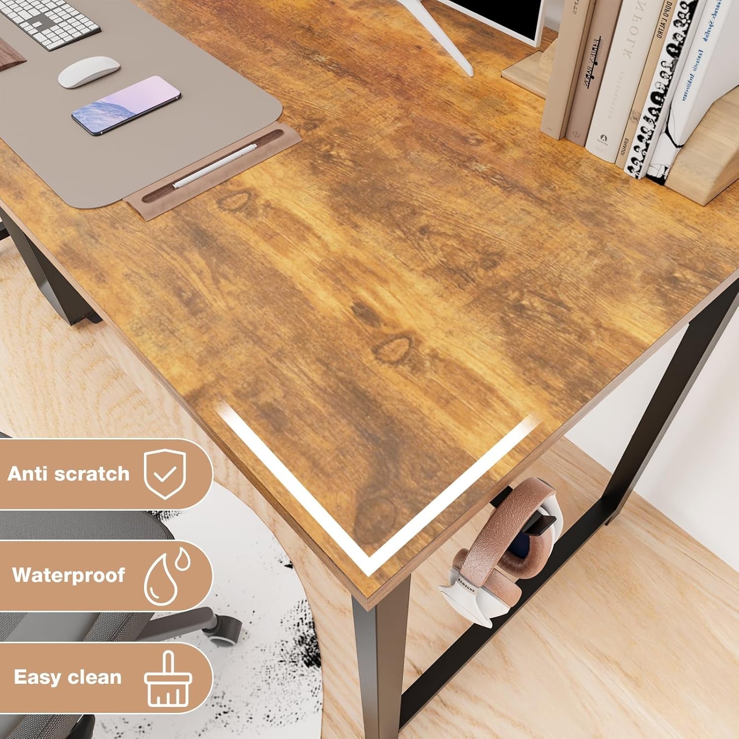 32 Inch Rustic Brown Computer Desk With Storage Home Office