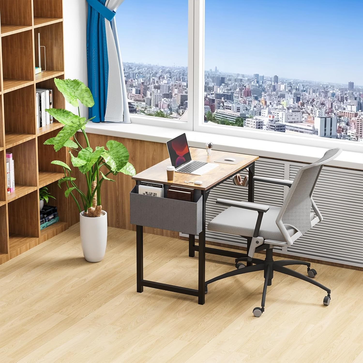 32 Inch Rustic Brown Computer Desk With Storage Home Office