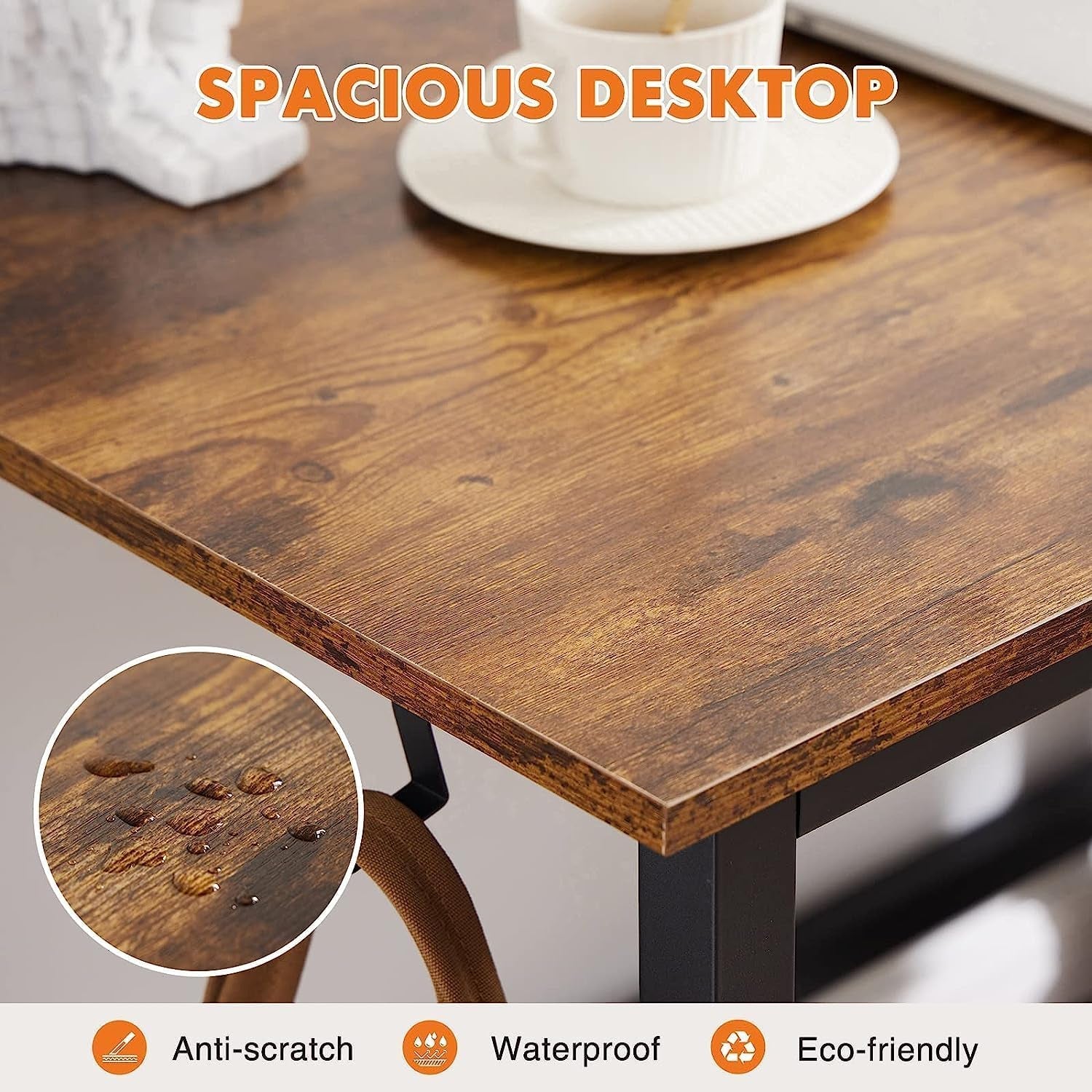 32 Inch Rustic Brown Desk With Headphone Hooks And Storage