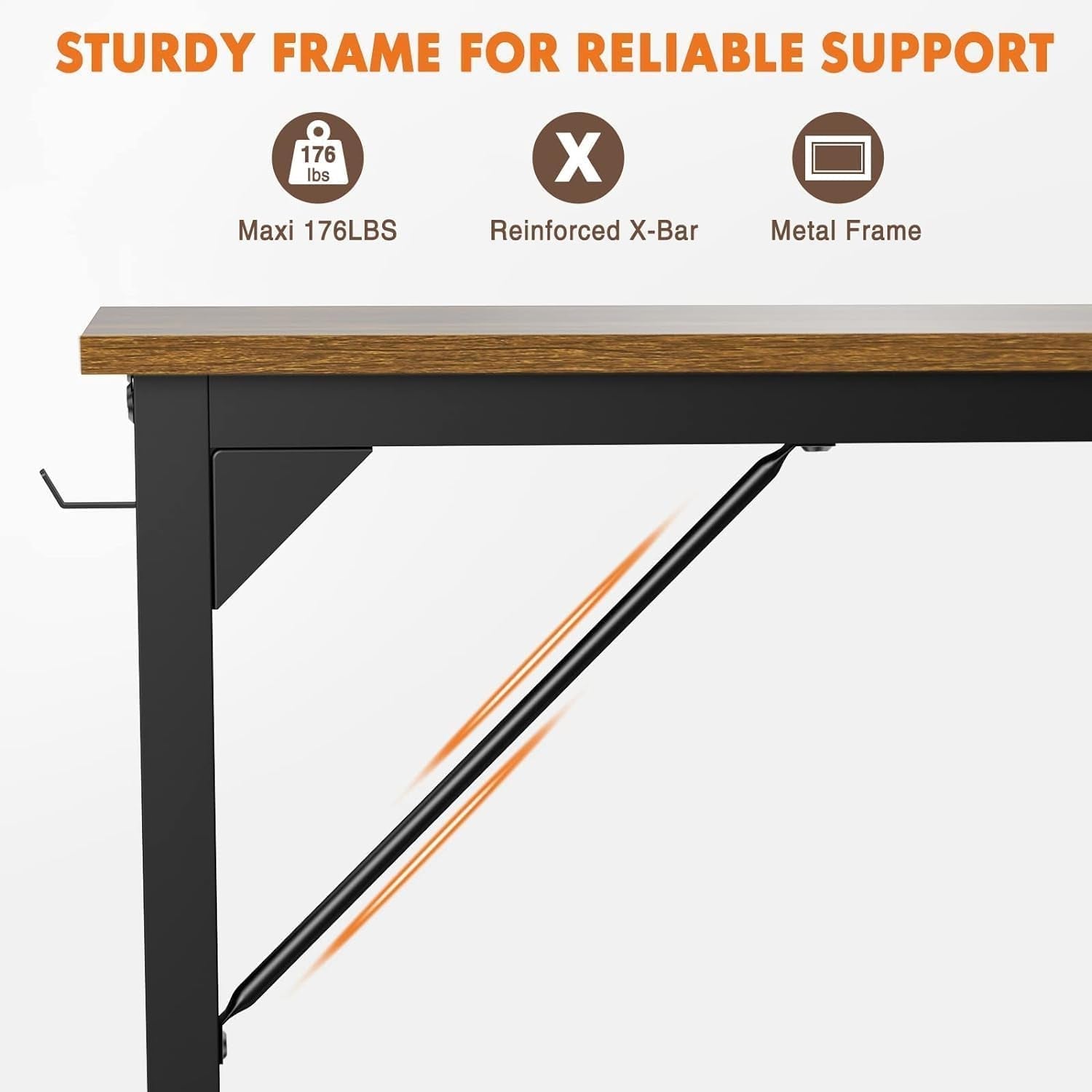 32 Inch Rustic Brown Desk With Headphone Hooks And Storage