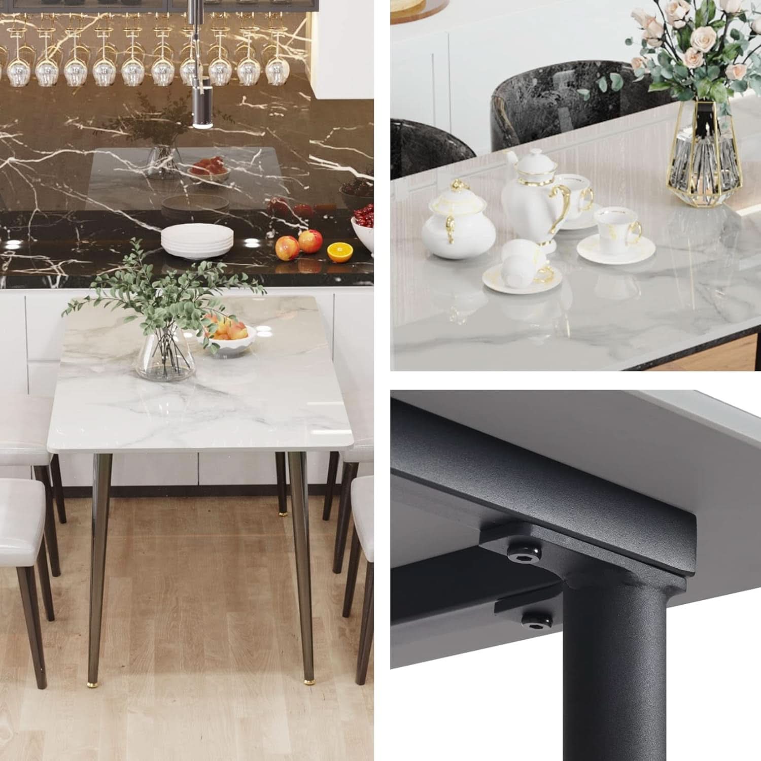 32 Inch Sintered Stone Dining Table With Black Legs