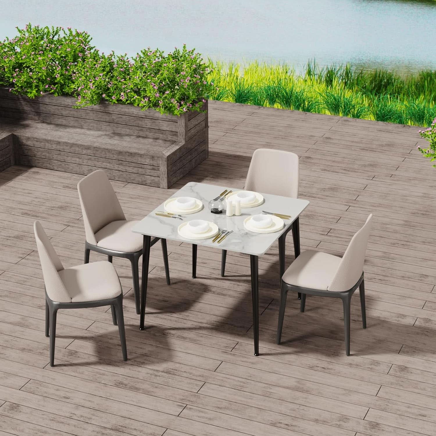 32 Inch Sintered Stone Dining Table With Black Legs
